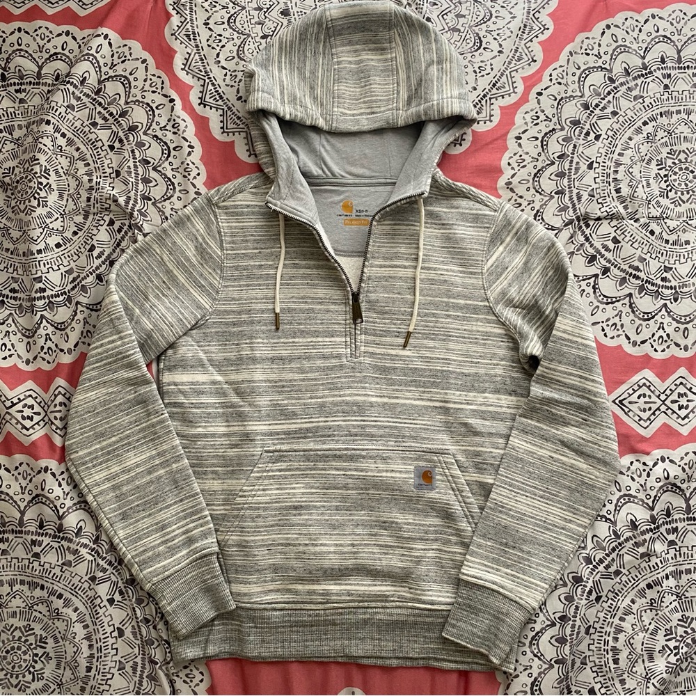 Carhartt Gray Striped Quarter Zip Hoodie